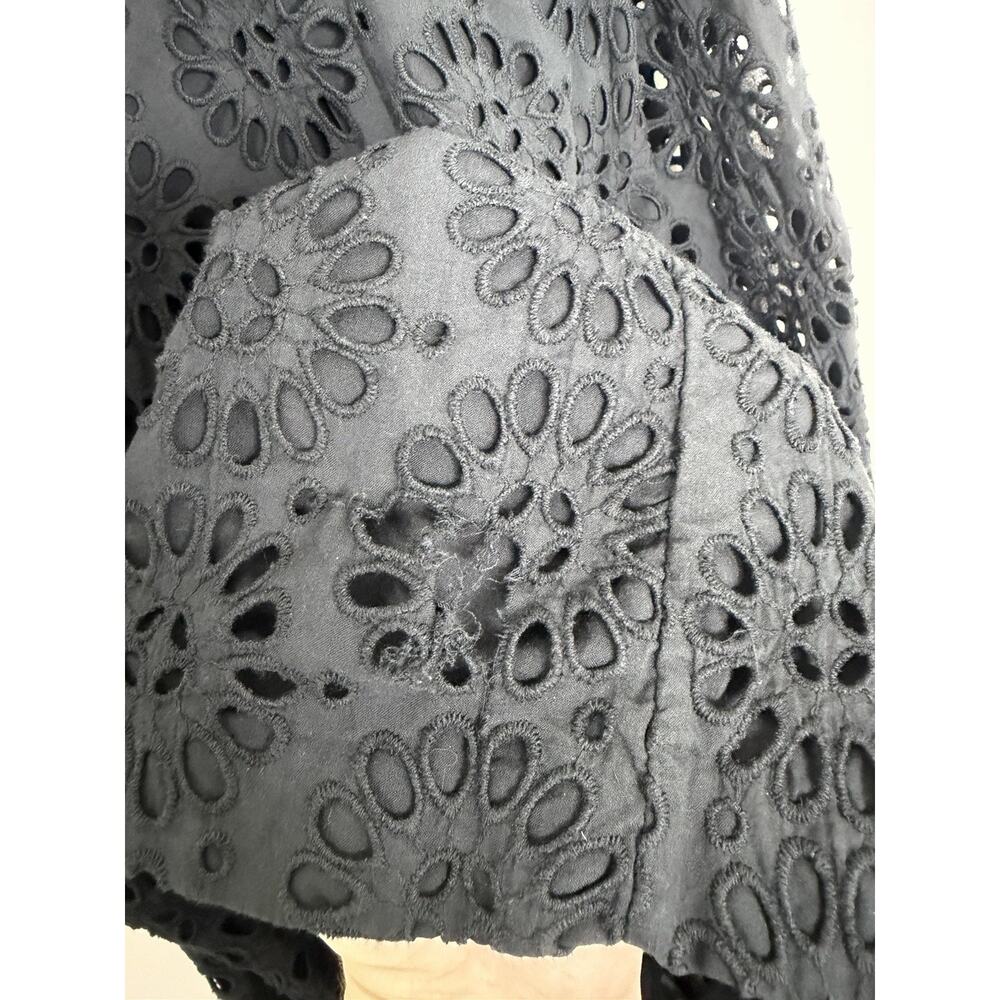Lily Pulitzer Priscilla Short Dress Womens 14 Black boho Eyelet Long Puff Sleeve - Picture 5 of 11